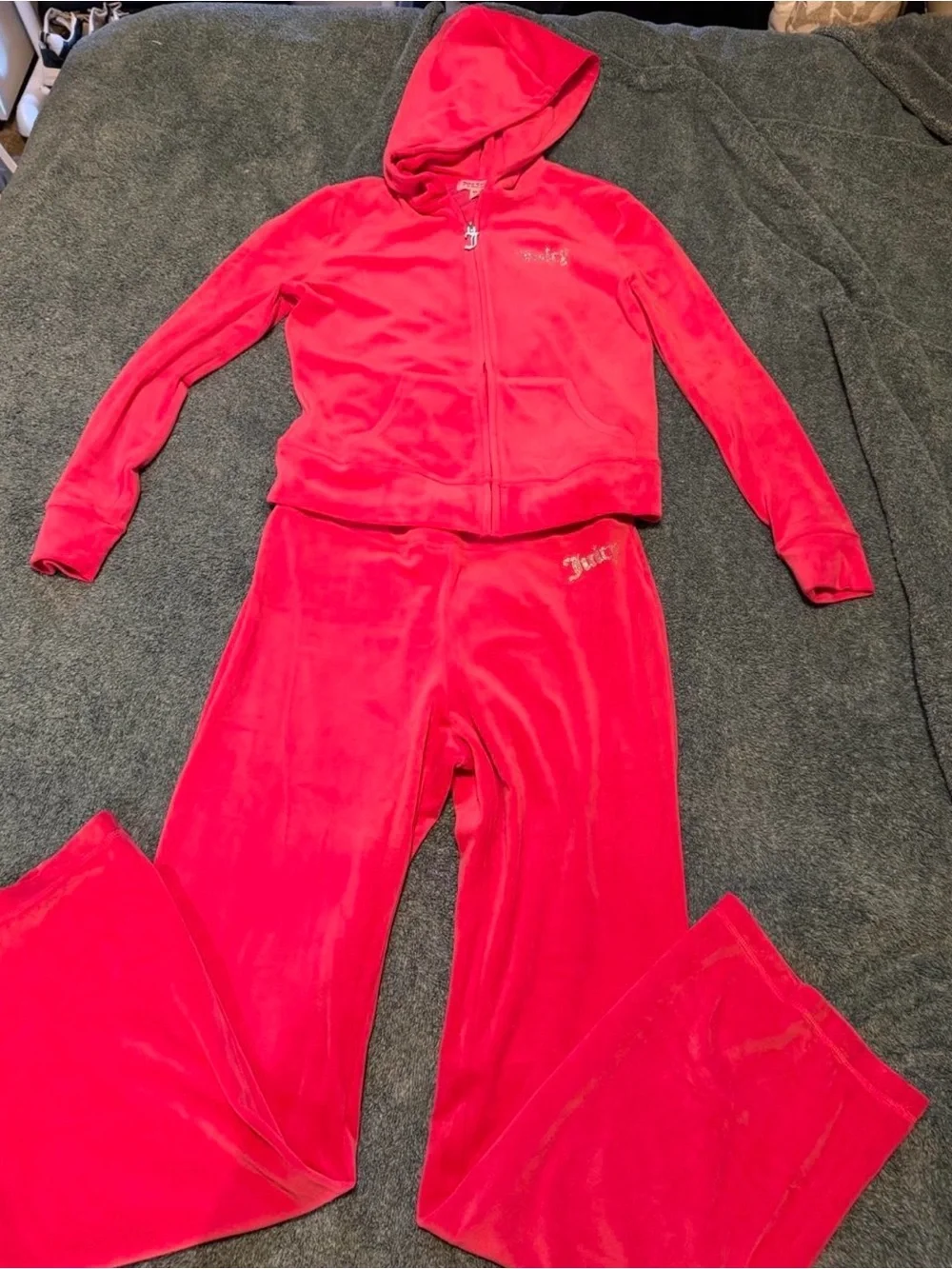 Juicy Couture Pink Velvet Hoodie & Flare Pants Set